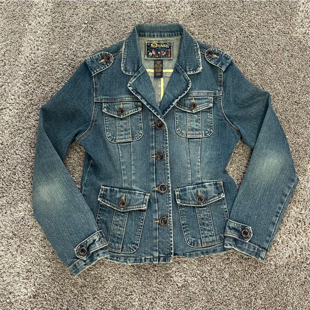 Star Jeans Women’s Cotton Blend Distressed Denim Jean Jacket Y2K Size Medium